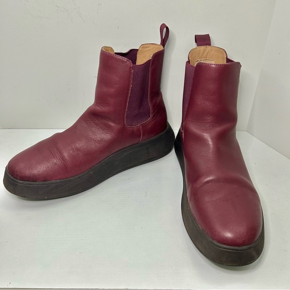 Fitflop F-Mode Plummy Purple Leather Platform Ankle Chelsea Boots Size 10 - Picture 3 of 16